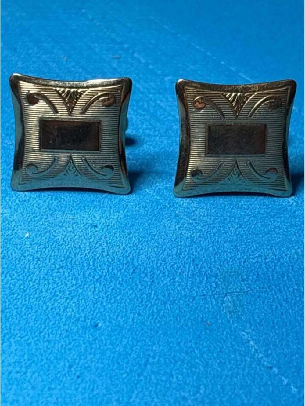 Vintage Gold-Tone Engraved Square Cufflinks